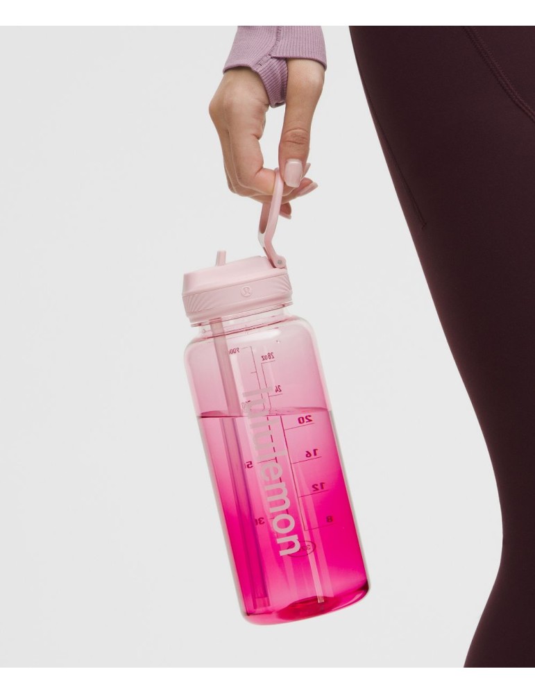 lululemon 粉紅色 Back to Life 透明水樽，展示提柄及吸管蓋